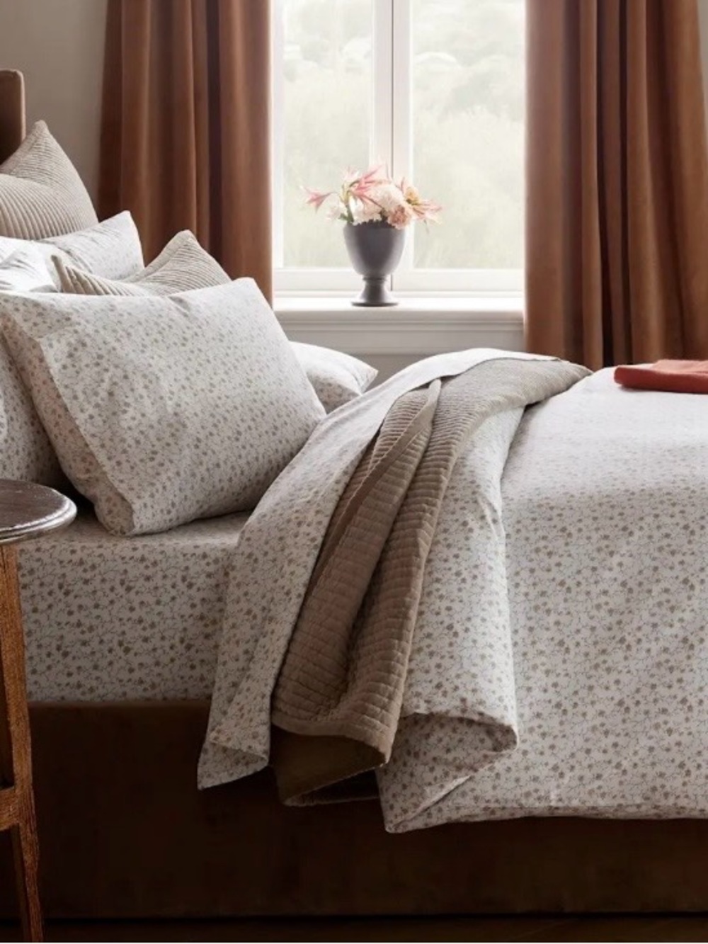 NWOT Quince Organic Crisp Percale Duvet Cover, King/Cal (Toffee Florette)